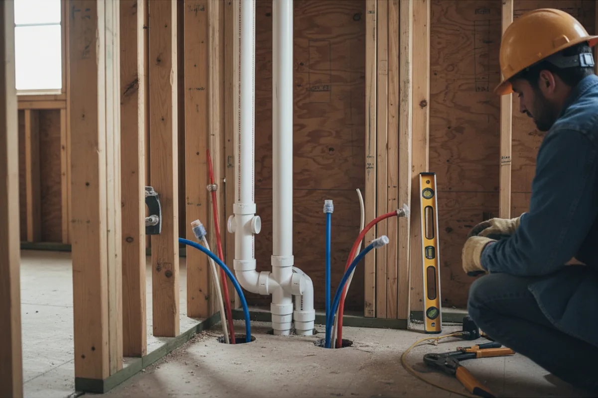 Drain and supply rough-in during Leak Detection in Huntington
